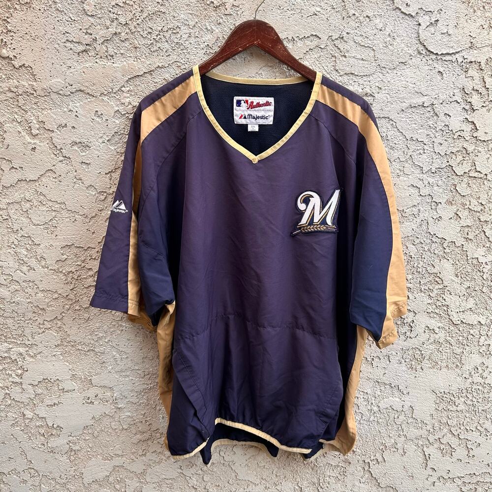 Vintage Majestic Milwaukee Brewers MLB Pullover Windbreaker Jacket XXL